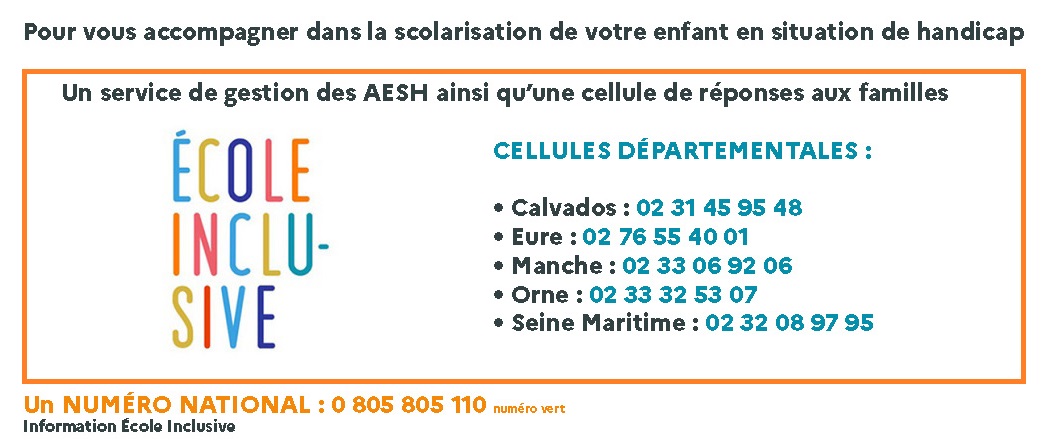 Information École Inclusive : numéros des cellules départementales et le numéro national unique