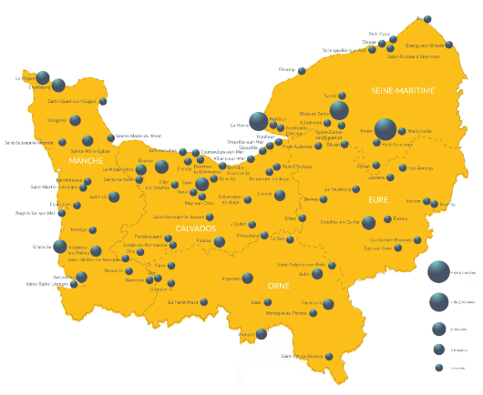 Carte représentant le réseau des musées de Normandie